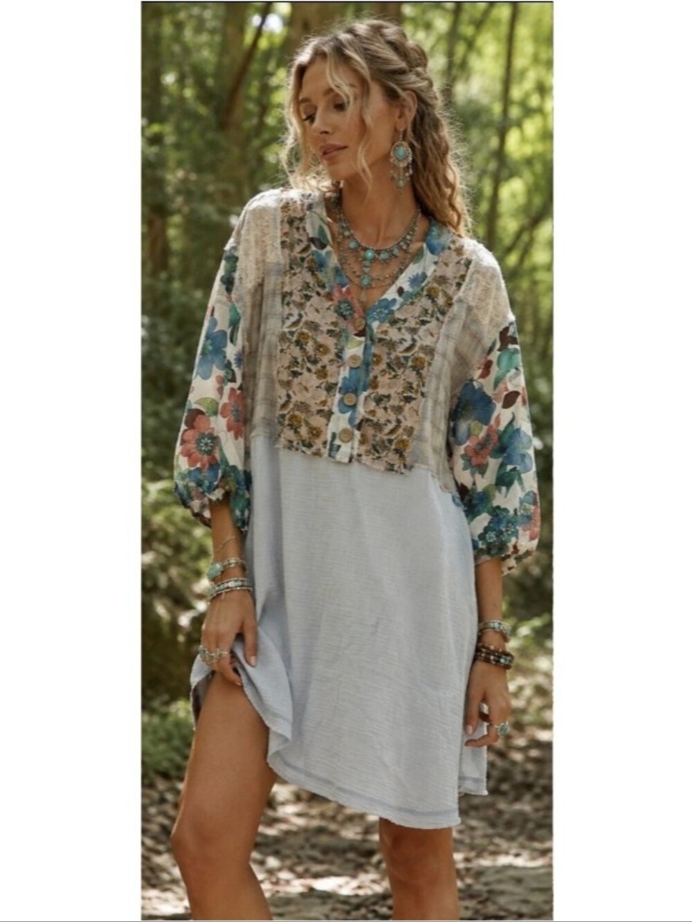 Easel Floral Mixed Print Bohemian Dress Nwot